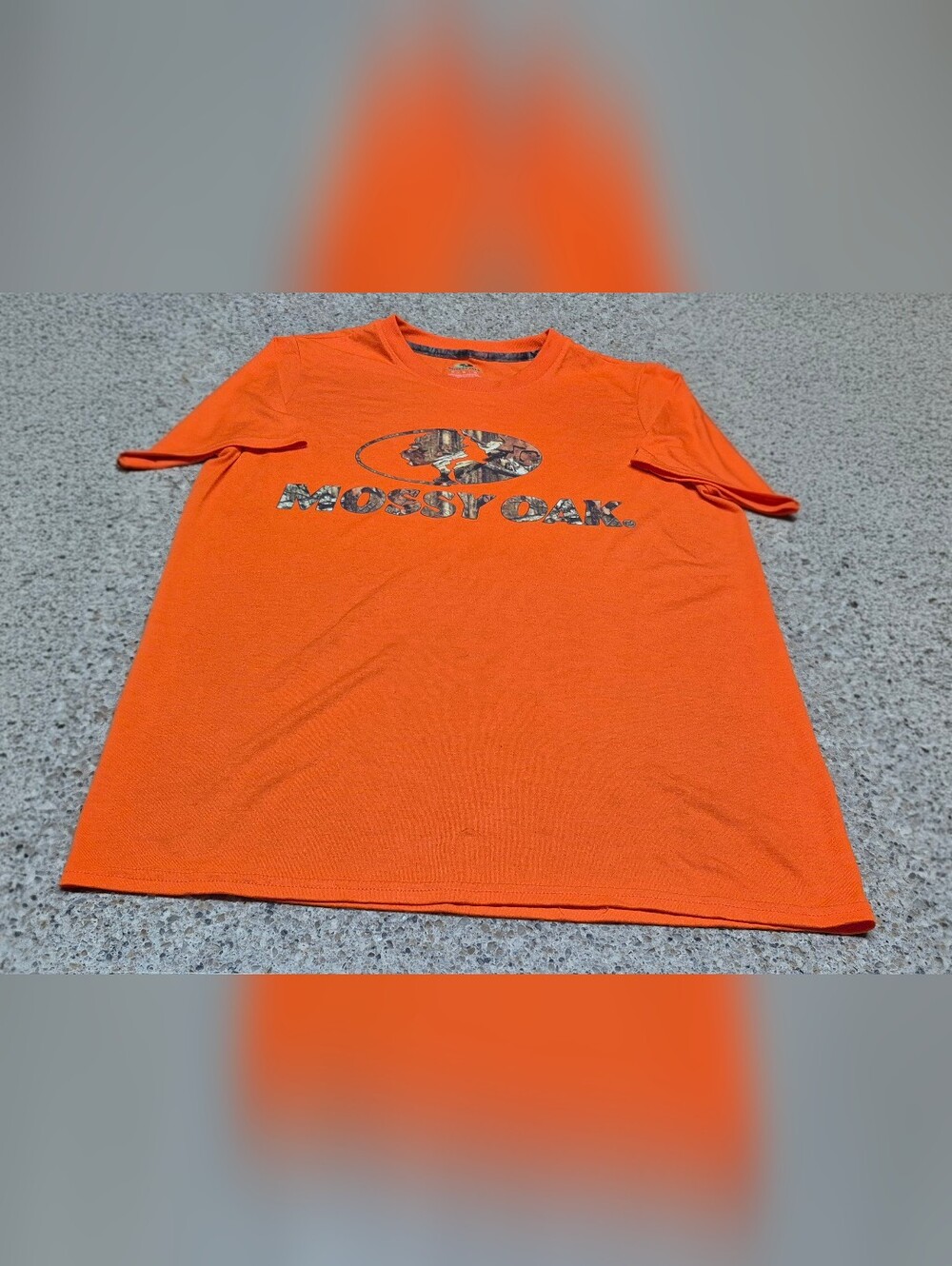 ​Mossy Oak T-Shirt Men's Medium M Blaze Orange Camo Logo Short Sleeve Polyester